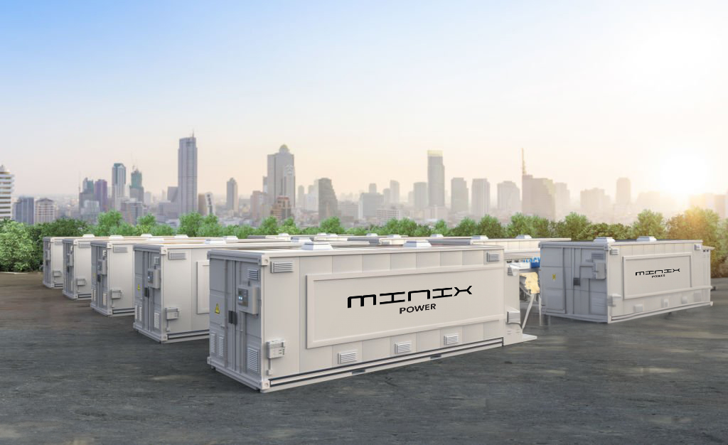 3d rendering group of energy storagy systems or ess farm field